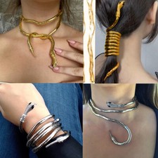 3 Piece Snake Necklace Women's Bendable Snake Bracelet Adjustable Punk Necklace