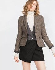 ZARA WOMEN S BROWN TWEED JACKET BLAZER XS