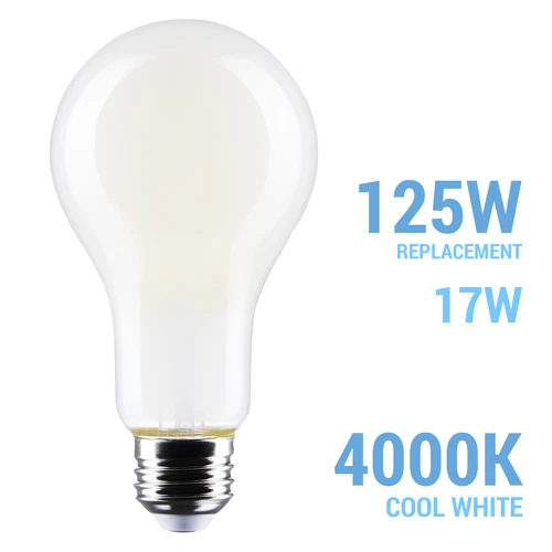 Satco S12445 LED 120 Volt 17W =125W A21 Medium E26 Dimmable 4000K Cool White - Picture 1 of 12