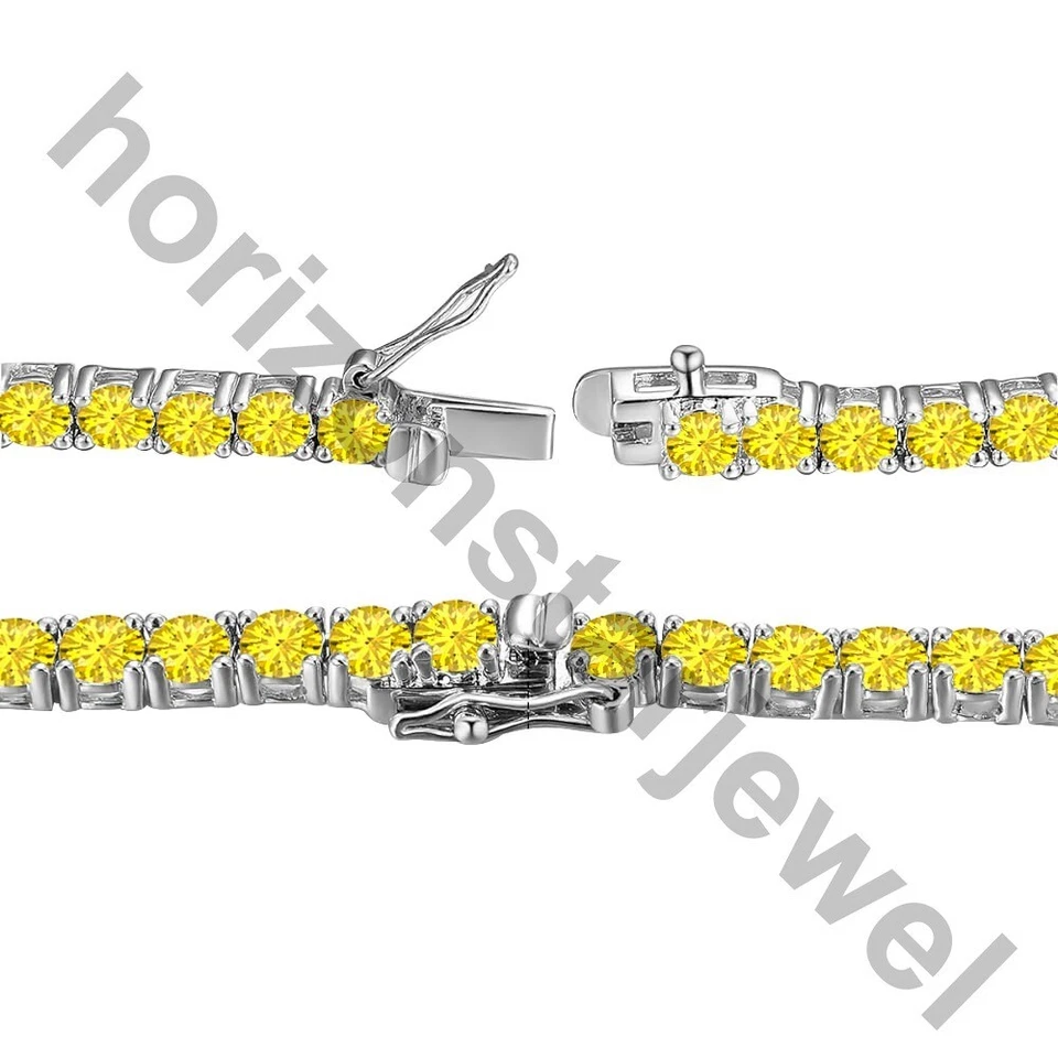 Collar Tenis 22" 5 MM 55 Ct Corte Redondo Zafiro Amarillo Oro Blanco 14K Sobre Foto 3 de 4