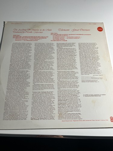Telemann Great Overtures LP record 1975 Vinyl World record club - Picture 6 of 6