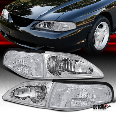 Fit 1994-1998 Ford Mustang Headlights Headlamps+Corner Turn Signal Lamps Pair