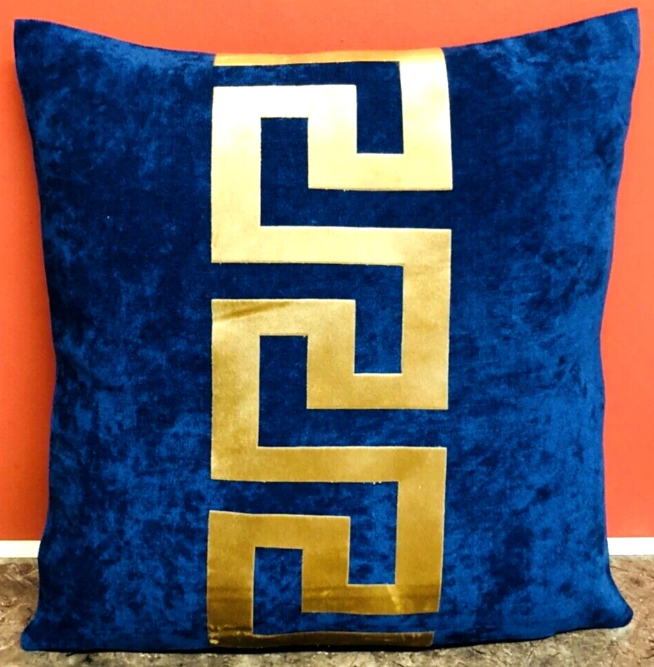 Navy & Gold Greek Keys/Border/pattern Decorative Pillow Throw Cover