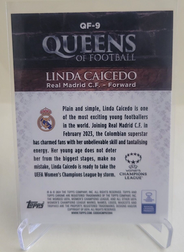2023-24 TOPPS CHROME WOMENS UEFA LINDA CAICEDO RC QUEENS OF FOOTBALL QF-9 - Picture 2 of 2