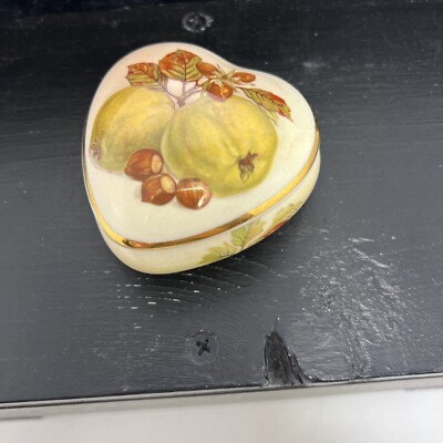 Vintage Royal Worcester Palissy Fruit Heart Trinket Box Free Shipping