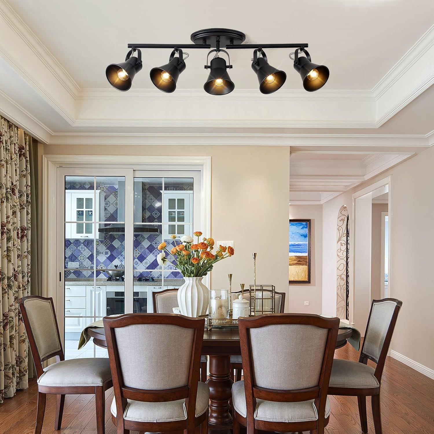 5-Light Track Lighting Kit,Black Semi Flush Mount Ceiling Light with 5 Rotatable