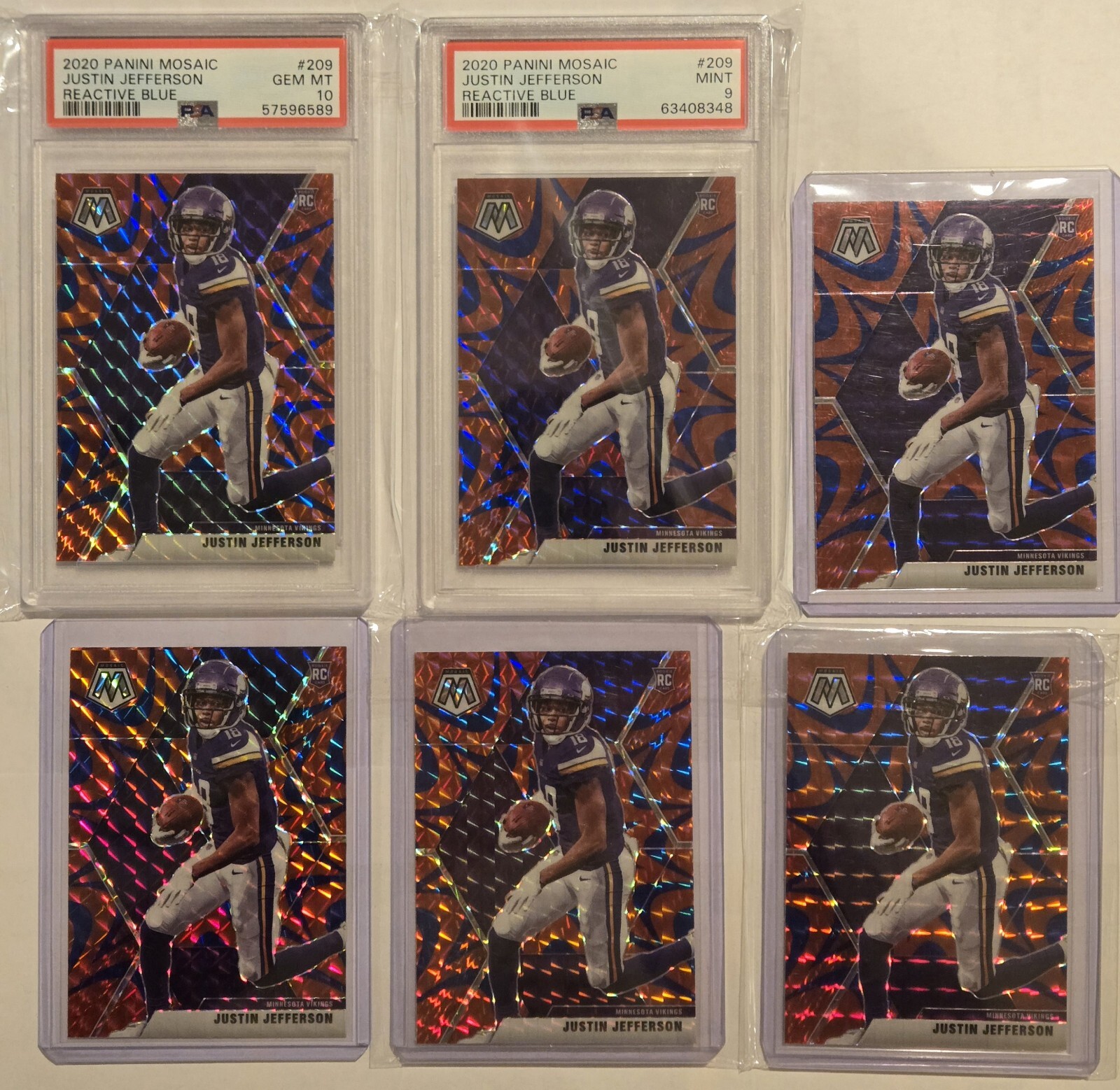 2020 Panini Mosaic Reactive Blue #209 Justin Jefferson RC PSA 10+9 + 4 ungraded