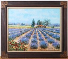 Claude Mourier France Signed Oil Painting Lavender Fields of Haute Provence F12