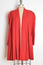 vintage 80s jacket red black plaid swing trapeze coat jacket clothing
