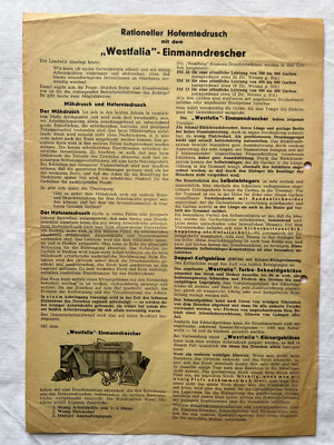H. u. W. FRITZEN Westfalia Einmanndrescher / Dreschmaschine Prospekt / Werbung