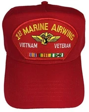 USMC FIRST 1ST MARINE AIRWING MAW VIETNAM VETERAN WITH CAMPAIGN RIBBONS RED HAT