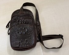 Cowhide Leather Men's Chest Bag Croc Pattern Crossbody Shoulder Sling Backpack