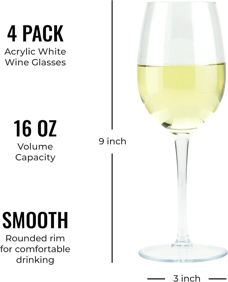 Unbreakable White Wine Glasses Tritan Plastic Dishwasher Safe 4 PK - Image 3 of 4