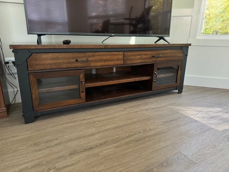 Consola de TV Bayside 3 en 1 centro de entretenimiento madera y hierro forjado recogida local Foto 4 de 4