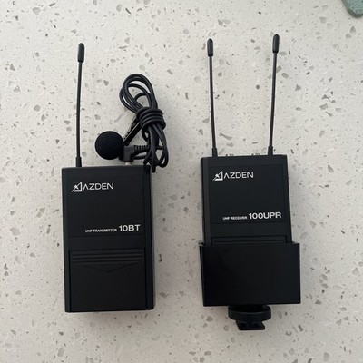Azden UHF Transmitter 10 BT Receiver 100 UPR Mount On Camcorder With Microphone