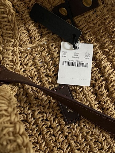 J.Crew Large Straw Market Tote 100% Leather Handles And Paper In Tan Brown NWT - Picture 5 of 18