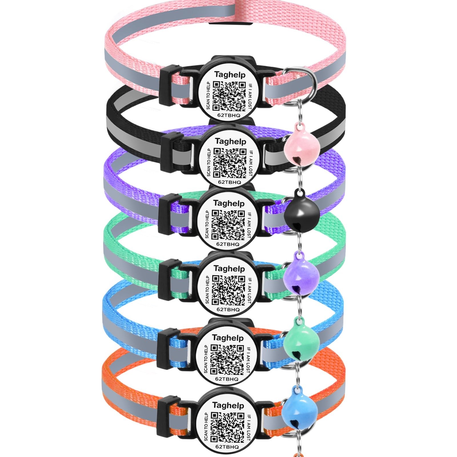 6 Pack QR Code Cat Collar - Breakaway Reflective Collars with Bell & Online I...