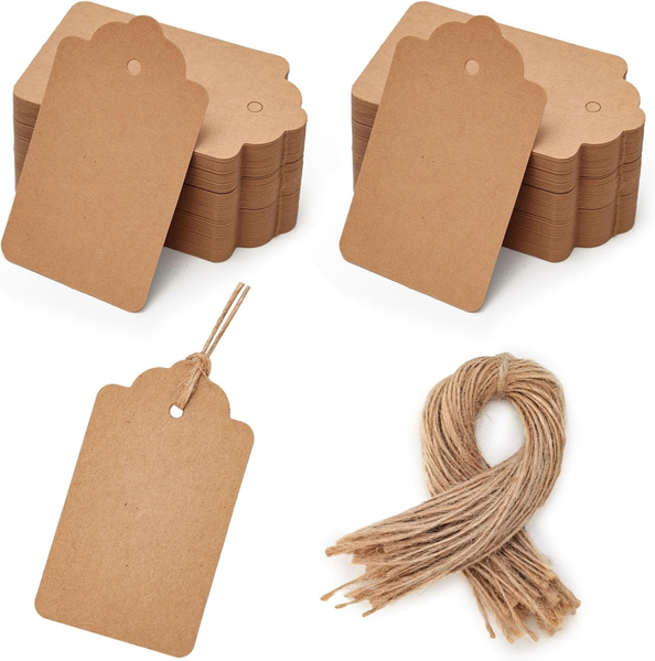 Hakacc 200 StüCk GeschenkanhäNger Braun, 4X7Cm Kraftpapier Etiketten Mit Jutesch-image