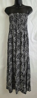 Hailys Maxi Dress Women's Size M Strapless Smocked Black White Paisley Tie