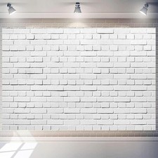 White Brick Wall Photo Backdrop 12 x 8 ft Polyester Fabric Vintage White Grey...