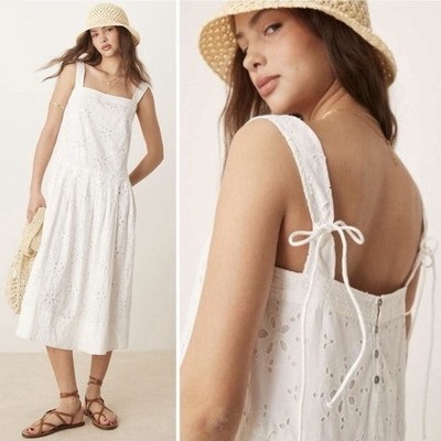 Free People Primavera Eyelet Midi Dress White Cotton Cottage Boho Sundress L