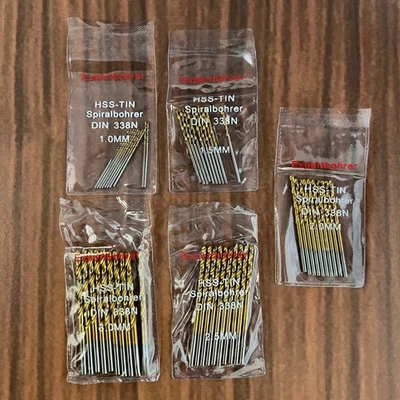EXPERTBOHRER 50 Stück Titanbohrer 1 - 1,5 - 2 - 2,5 - 3 mm Metallbohrer HSS-Tin Spiralbohrer