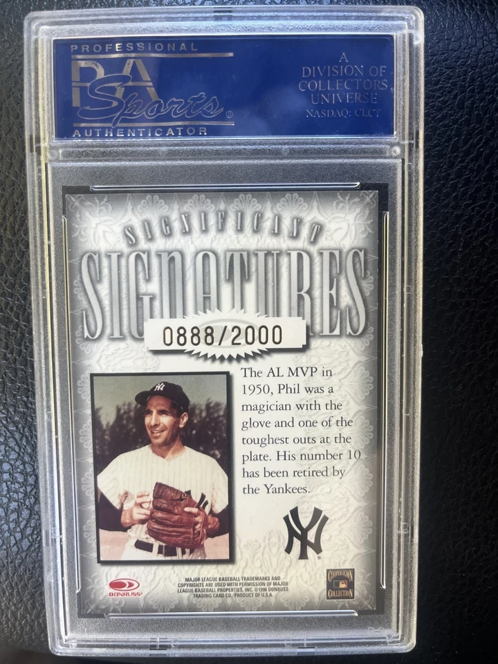 1998 Donruss Significant Signatures PHIL RIZZUTO Rare Auto #/2000 HOF SP PSA 8 - Imagem 2 de 2