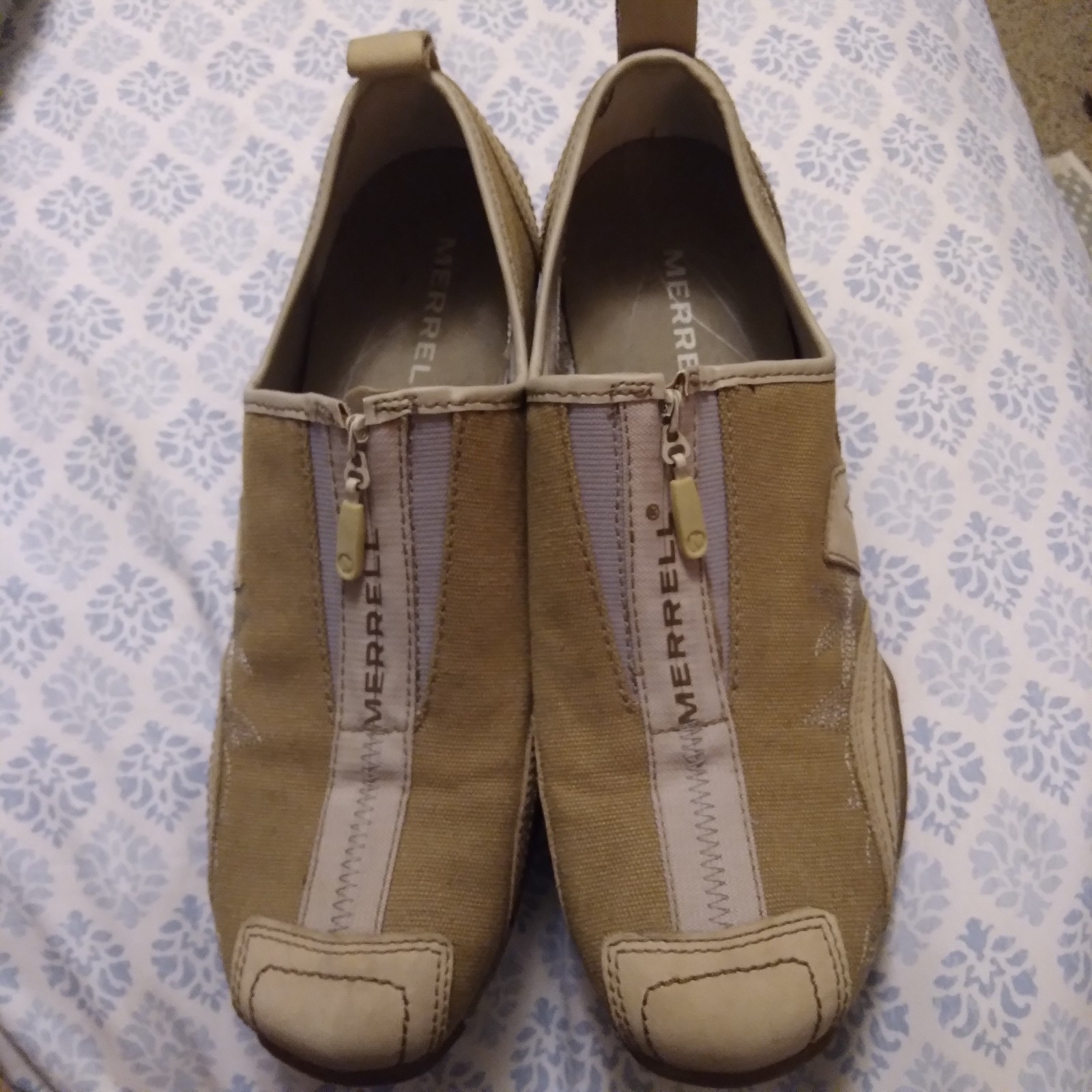 Scarpe Merrell Donna Barradi Sport Beige Slip On Zip Tela Performance Taglia 10