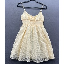 Urban Outfitters Dress Cream Burnout Floral Smocked Mini Small NWT