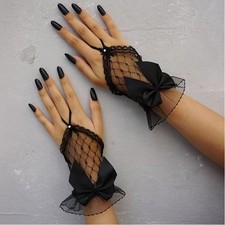 Y2K Punk Black Fingerless Gloves Lace Bowknot Gothic Women Wrist Arm Warmers