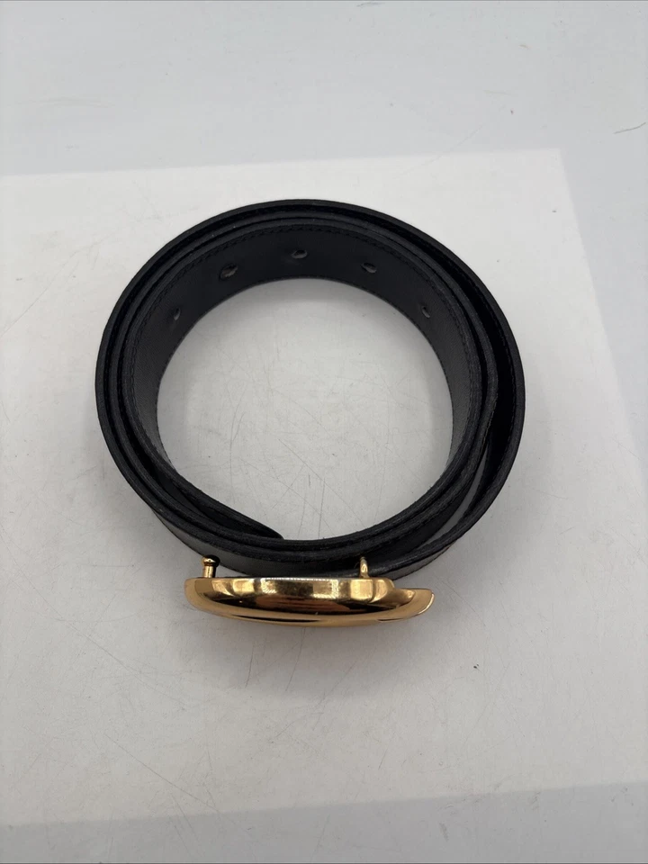 Cinturón de cuero negro GUCCI genuino vintage dorado logotipo G hebilla 95 cm/34 pulgadas Foto 2 de 4