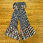 Japna gray pink floral off shoulder ruffle leg jumpsuit size XS b3