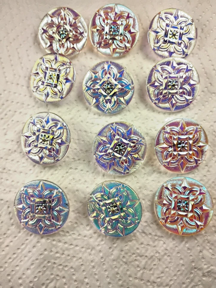 Vintage Round Czech Glass Art Deco Aurora Borealis Iridescent Button Lot - Image 3 of 4