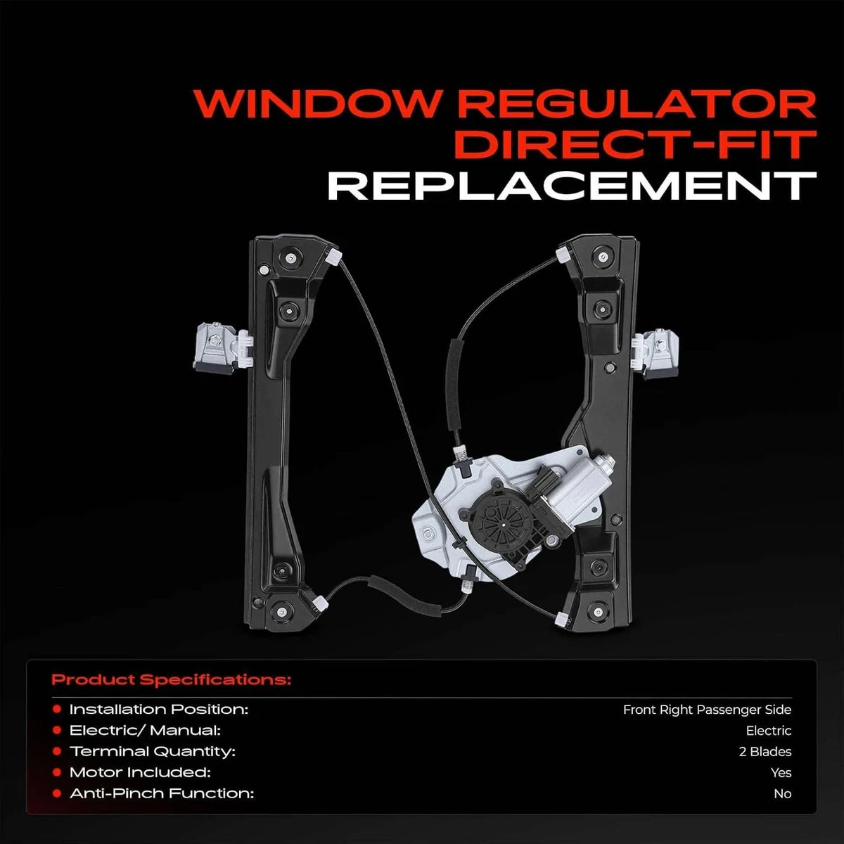 Regulador de ventana eléctrica lateral del pasajero delantero A-Premium con motor (2 pines)