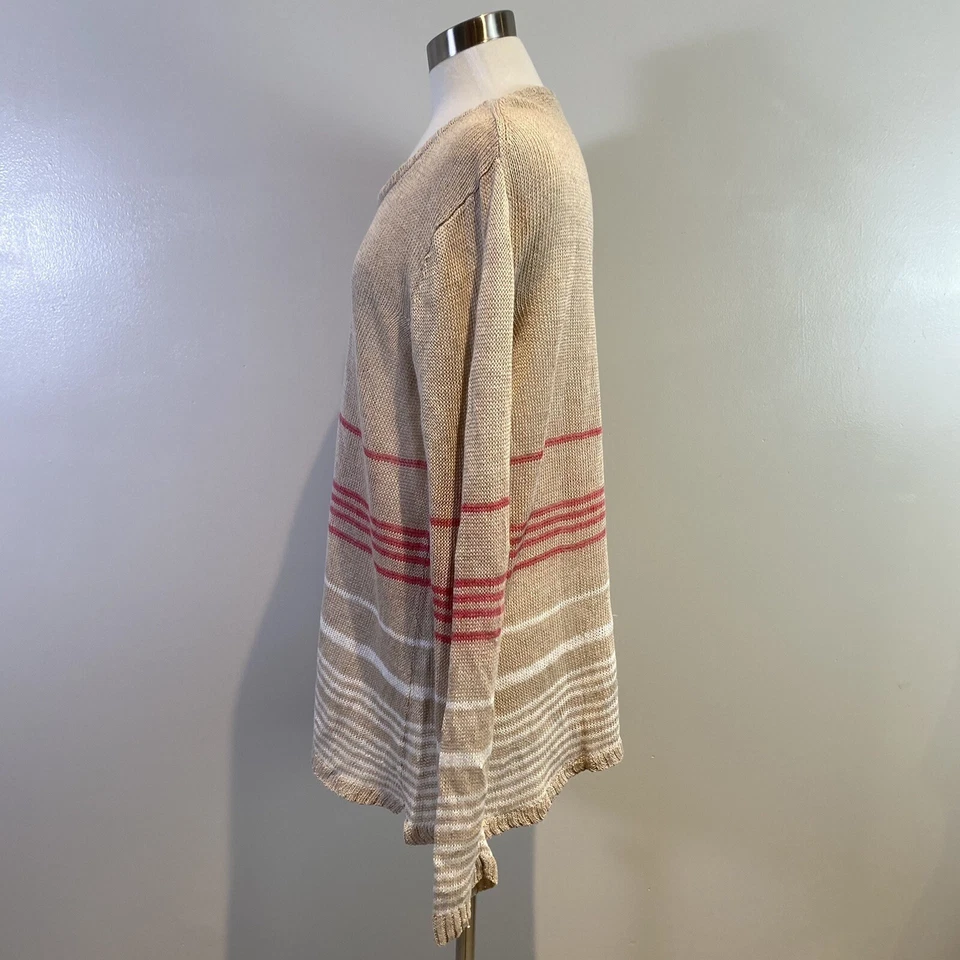 Cullen 女式 XL 条纹毛衣上衣亚麻棕色套衫 N75 — 第 2/4 张图片