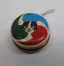 Vintage Tin Yo-Yo Made in Japan Flags Dog Litho Toy Collectible Retro