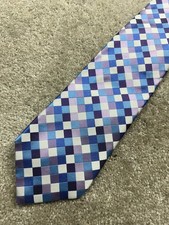 Croft  Barrow Men's Blue Purple White Silk Checkered Geometric Tie
