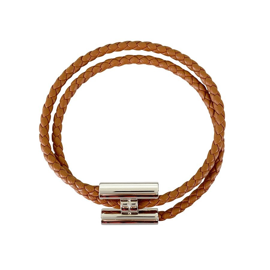 Hermes Tournis Tresse Bracelet Metal Leather Silver Brown 6.7in Pre owned thumbnail 3