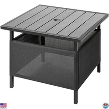 LZRS Light Grey Adirondack Square Outdoor Side Table with Umbrella Hole, HDPE