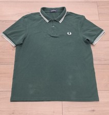 Fred Perry M3600 Polo Shirt Mens Large Green White Twin Tipped S/Sleeve Read 