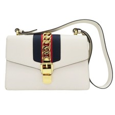 GUCCI Sylvie Shoulder Bag Calfskin White 421882
