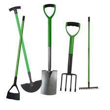 5pc Garden Tools Set Spade Fork Hoe Rake Long Handle Heavy Duty Steel