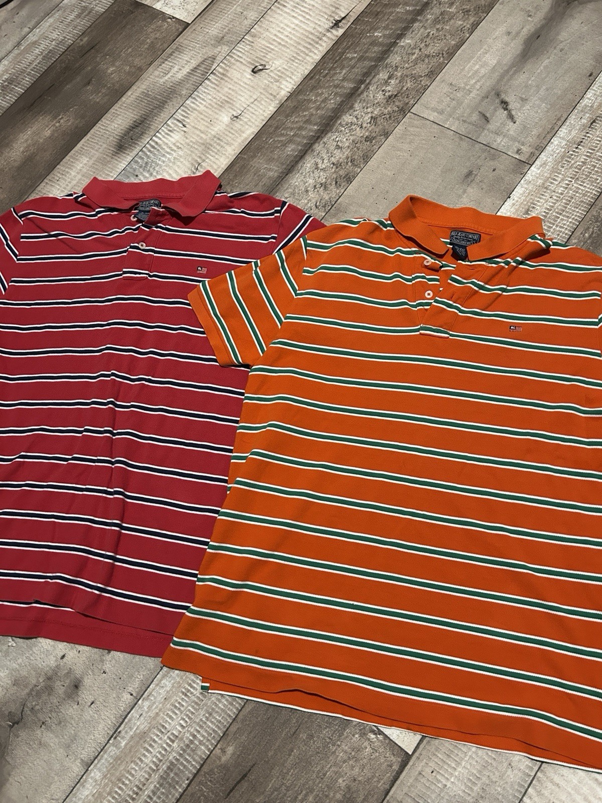 2 Vintage 90s Polo Ralph Lauren Striped Short Sleeve Polo Shirts Size XL