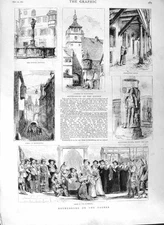 Old Antique Print 1881 Rothenburg Tauber Georgen Brunnen Standtchen Tilly 19th