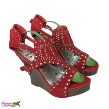 Not Rated Red Suede Platform Sandals Studded Women Size 7
