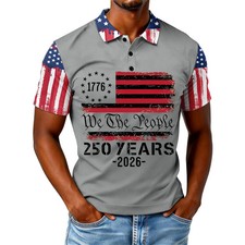 Men's USA Flag Polo Shirt Short Sleeve Patriotic Anniversary Golf Big Tall