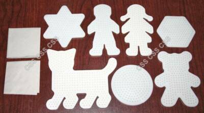Vintage Perler Beads Fuse Bead Art Pegboard Shapes Girl Boy Star Bear Cat Circle
