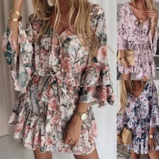 Elegant Chiffon Pink Mini Dress For Women Printing Slimming Cotton Pullover Mid