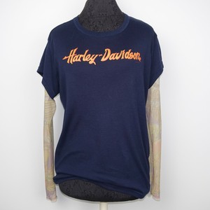 Harley-Davidson-Womens-Graphic-T-Shirt-Top-Crewneck-Long-Sleeve-Tee-Blue-Size-XL
