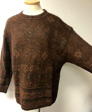 BOGNER VNTG MEN 80s SHADES OF BROWN W GREEN SOFT KNIT SKI SNOWBOARD SWEATER SZ L
